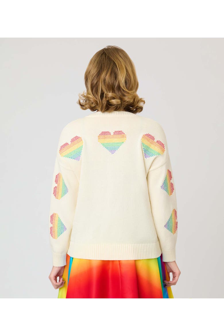 Long Sleeve Sweater, Alternate, color, Beige w/ Rainbow Heart Print