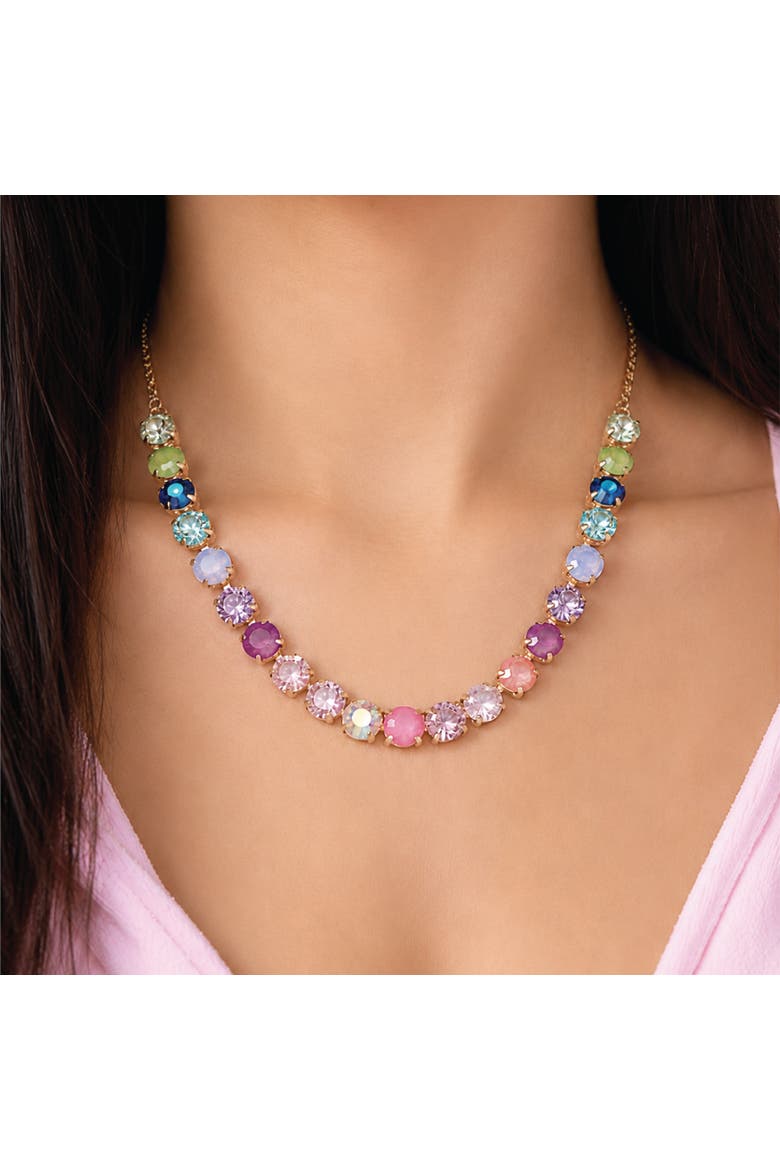 Womens Tennis Necklace with 8MM Multicolor Crystals, 16"+2" Gold Tone-Plated Tennis Jewelry, Alternate, color, Multicolored