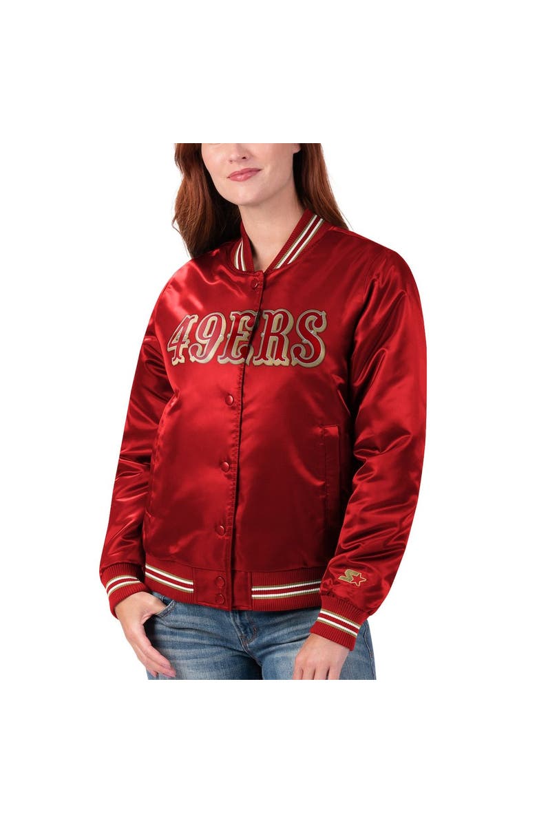 STARTER Women's Starter Scarlet San Francisco 49ers Varsity Lover Satin Full-Snap Jacket, Alternate, color, 