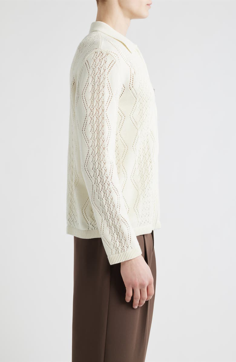 Open Edit Cotton Pointelle Zip Cardigan, Alternate, color, Ivory Egret