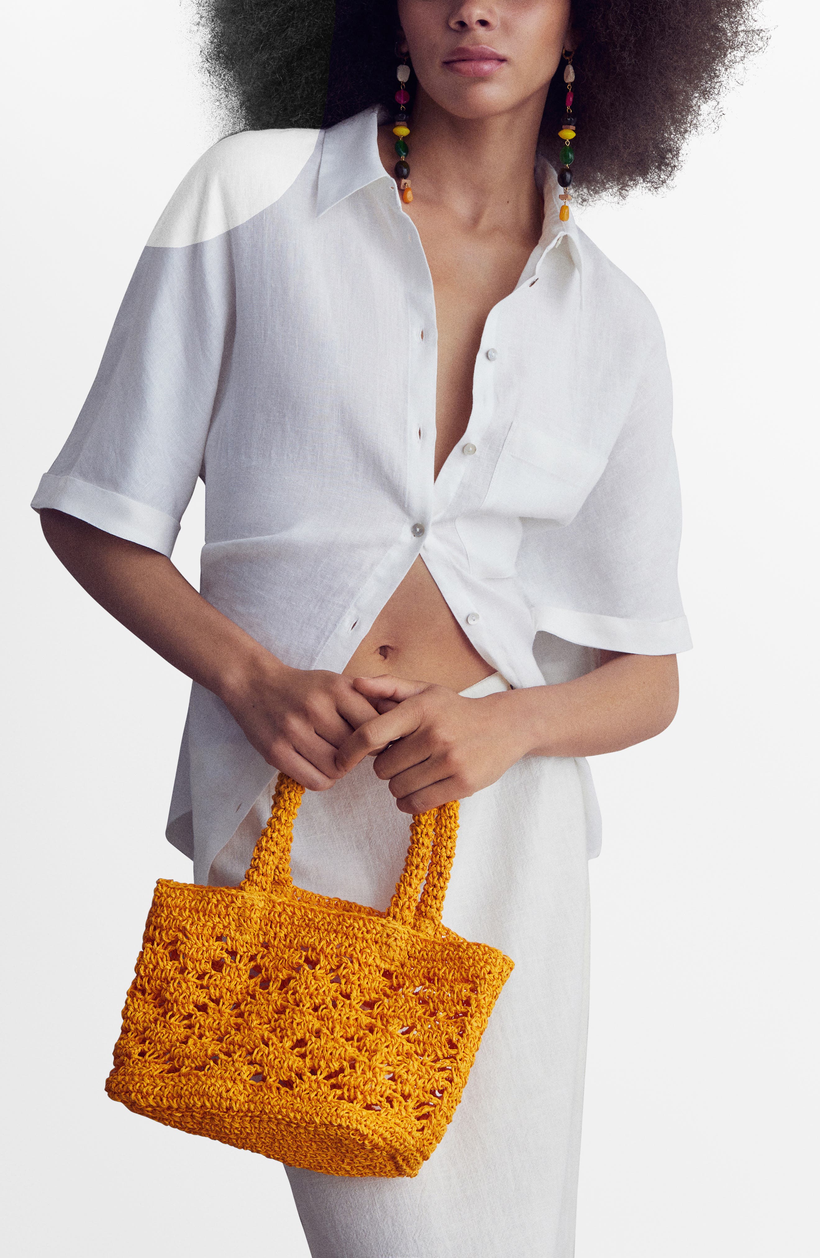 MANGO Crocheted Raffia Top Handle Bag (Women) | Nordstrom