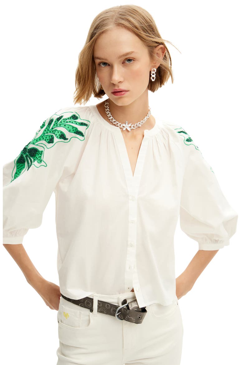 Blus Kitsy Beaded Button-Up Shirt, Alternate, color, WHITE