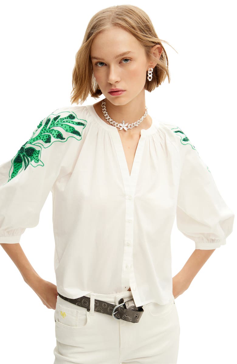 Desigual Blus Kitsy Beaded Button-Up Shirt, Alternate, color, 