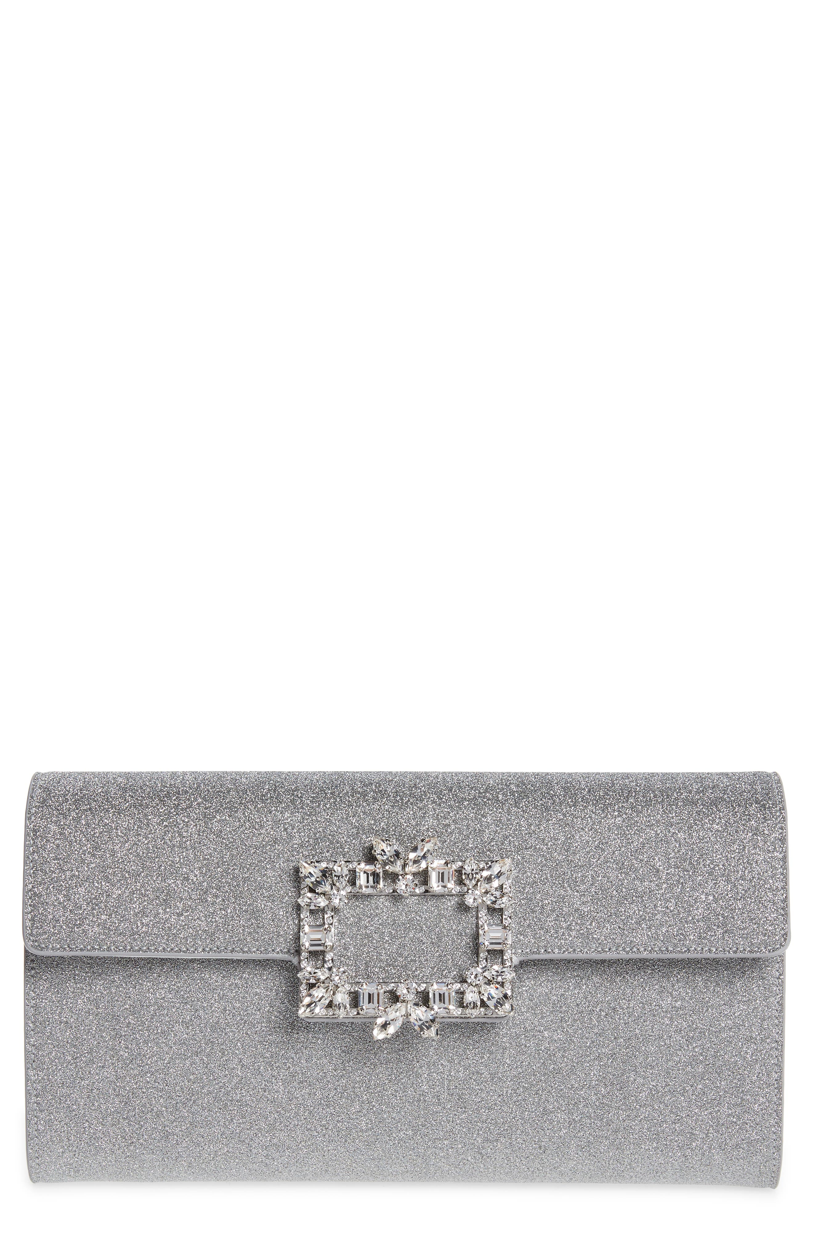 Roger Vivier Brioche Crystal Buckle Envelope Clutch, Main, color, 
