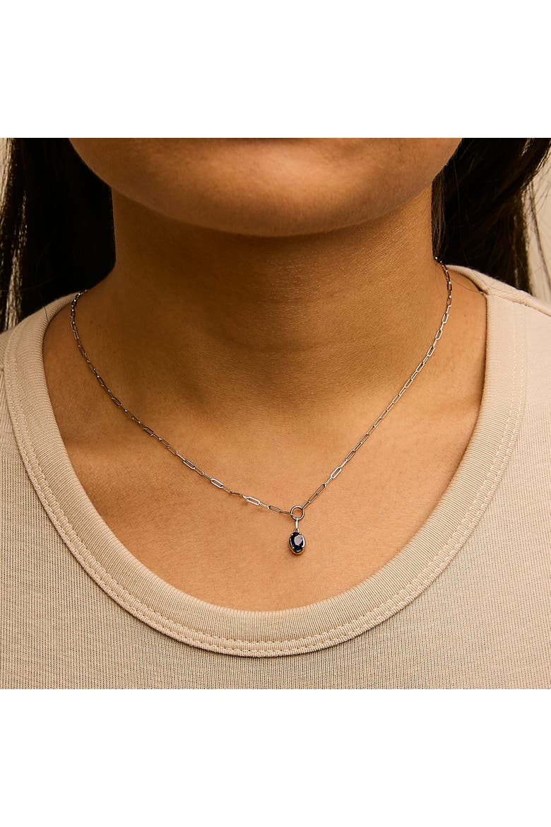 10K White Gold Oval Blue Sapphire Solitaire Paperclip Pendant Necklace, Alternate, color, White