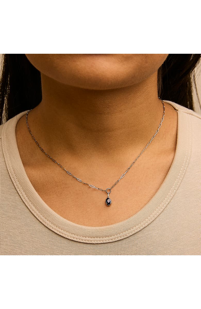 Haus of Brilliance 10K White Gold Oval Blue Sapphire Solitaire Paperclip Pendant Necklace, Alternate, color, White