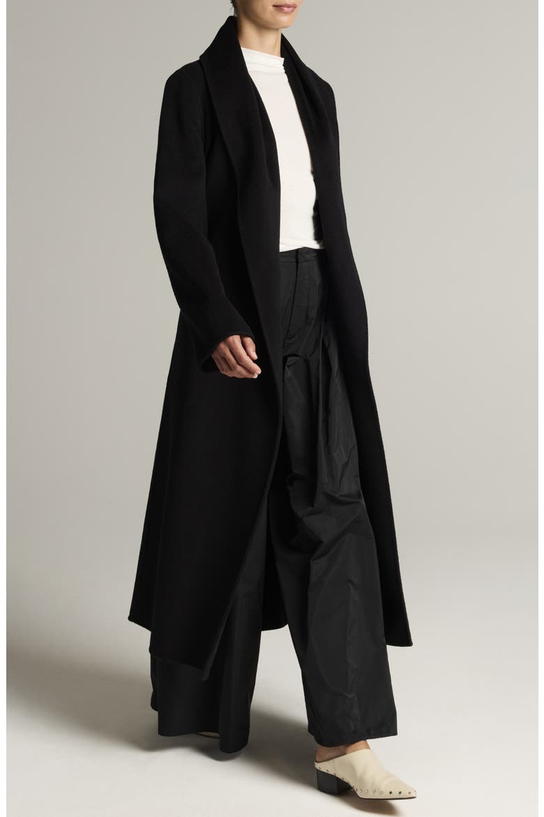 Shawl Collar Wool & Cashmere Long Coat, Alternate, color, BLACK