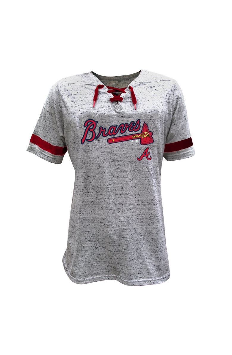 PROFILE Women's Profile Heather Gray Atlanta Braves Lace-Up Fleck T-Shirt, Alternate, color,