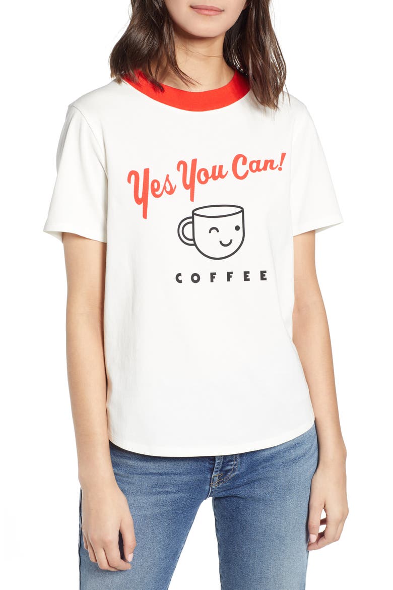 Yes You Can Cotton Ringer Tee, Main, color, WHITE
