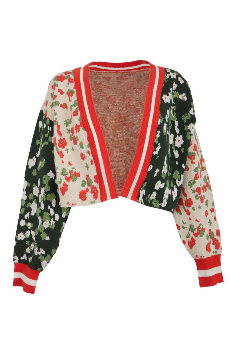 Two-Tone Floral Cardigan, Alternate, color, RED