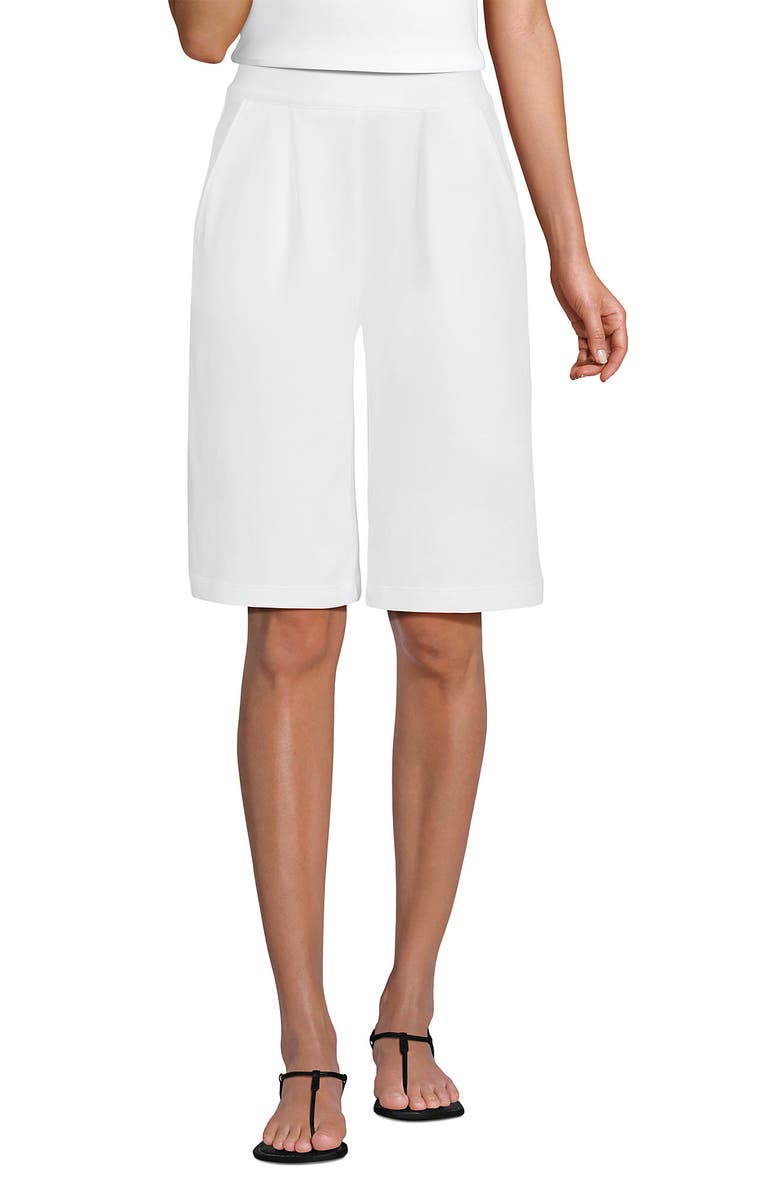 Lands' End Knit High Rise Pleated 12" Bermuda Shorts, Alternate, color, White