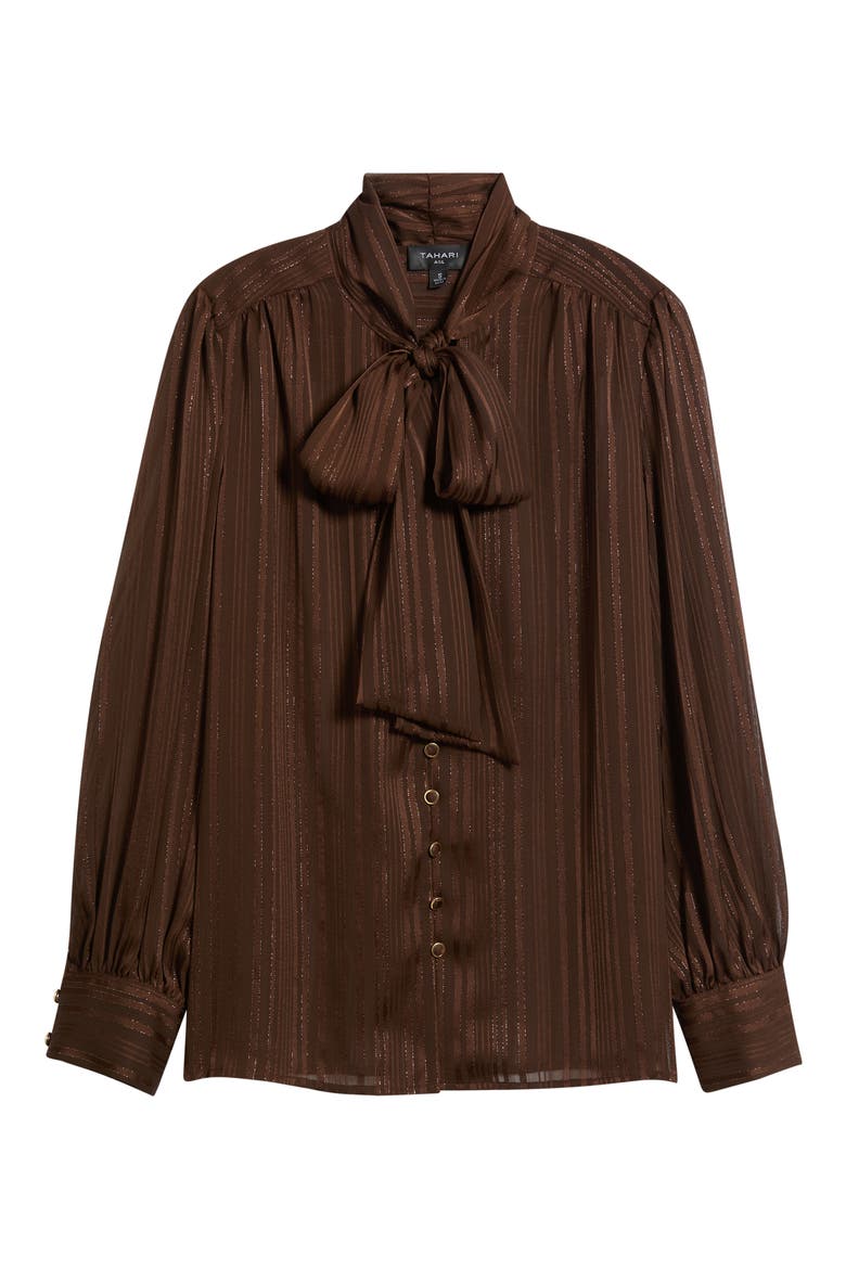 Metallic Stripe Chiffon Top, Main, color, ESPRESSO