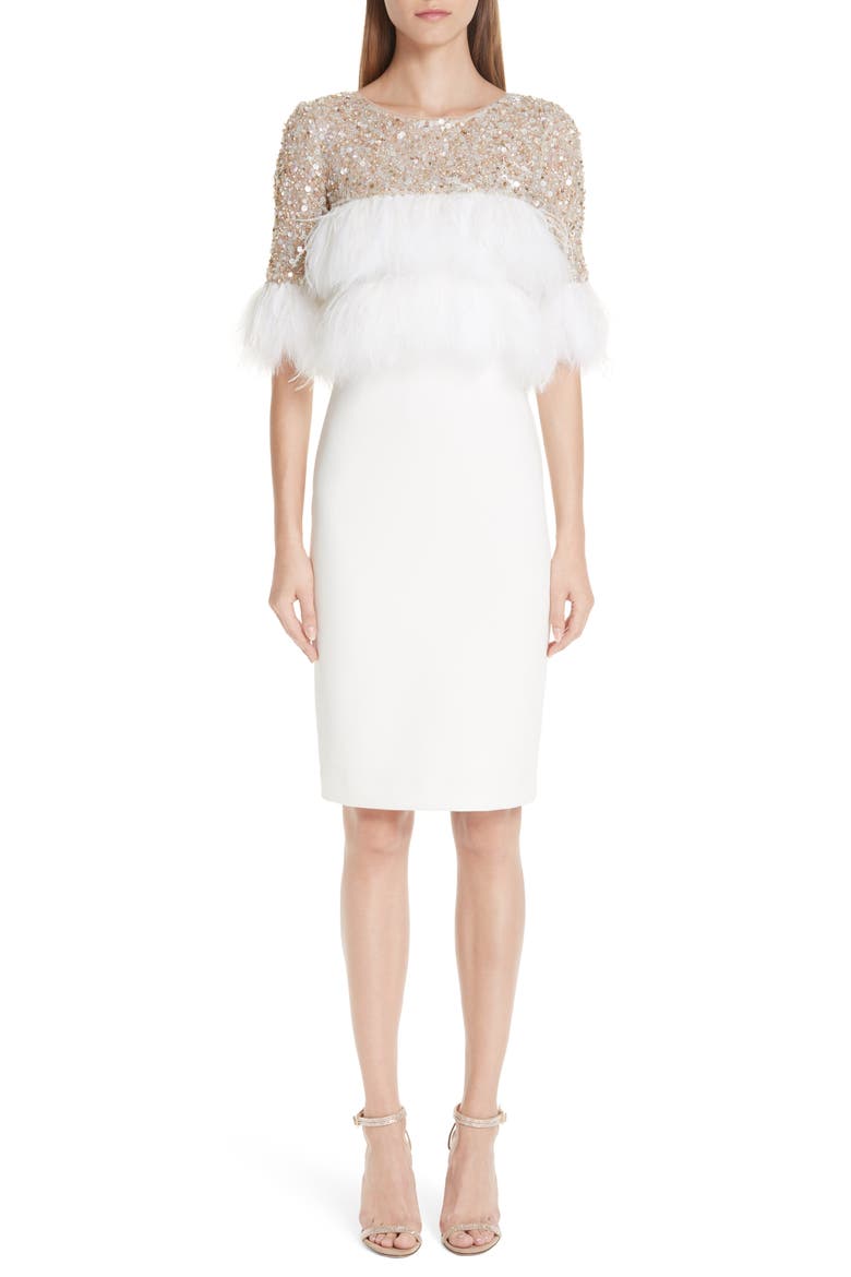 Feather Cocktail Dress, Main, color, LIGHT IVORY