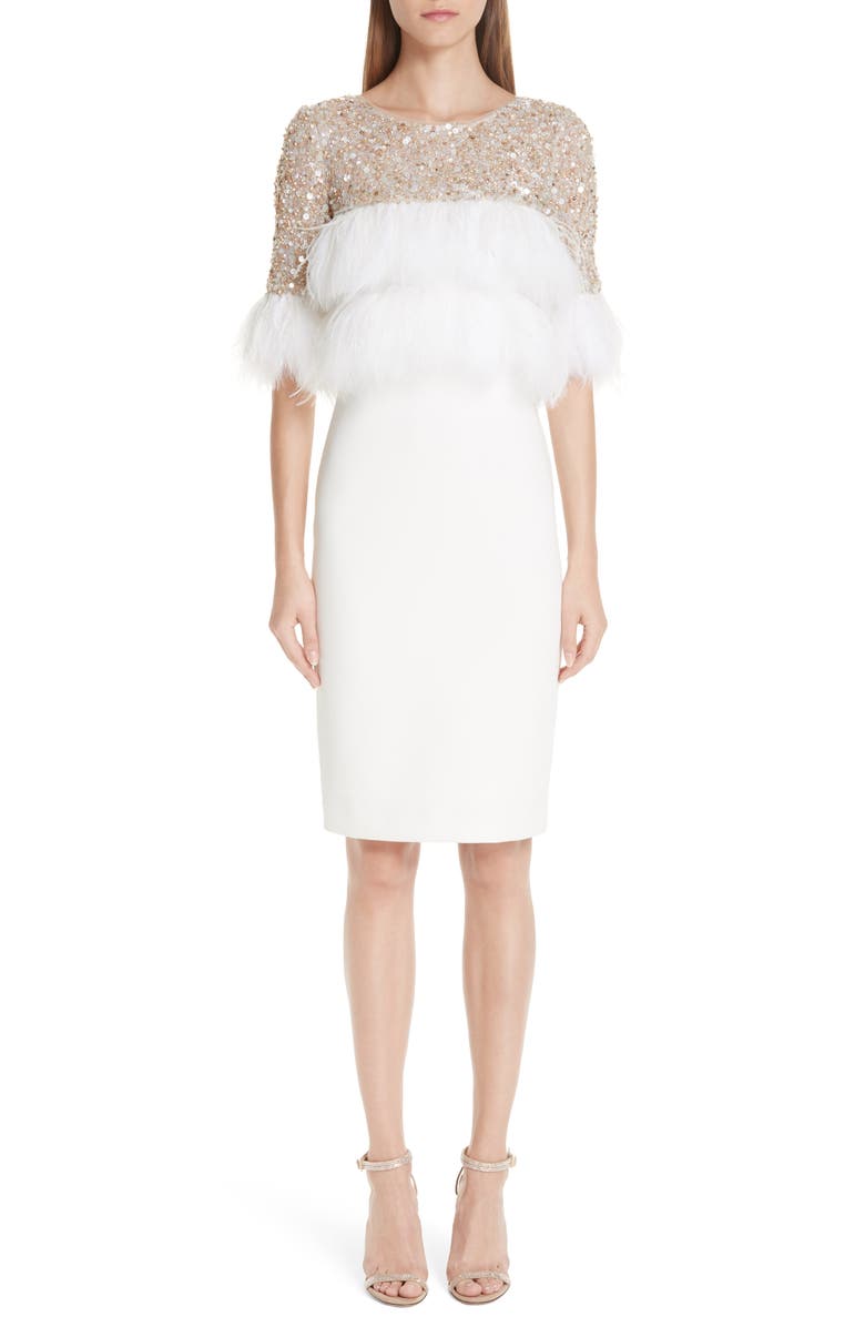 Badgley Mischka Collection Feather Cocktail Dress, Main, color,