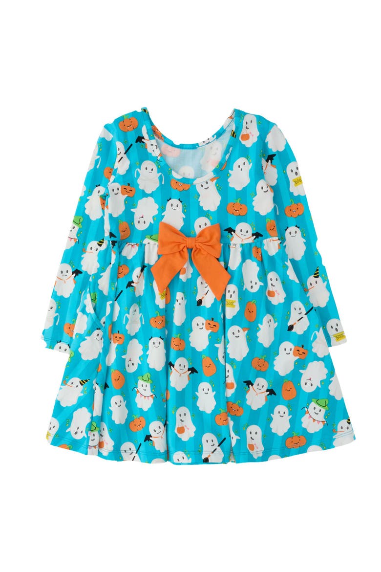 Knit Long Sleeve Twirl Dress (Little Kid)), Alternate, color, Boo Bash