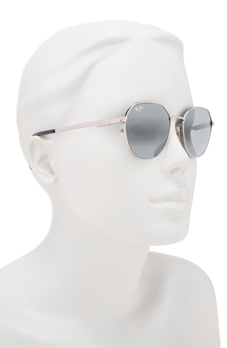 Maui Jim 52mm Polarized Round Sunglasses, Alternate, color, Silver Silver Grey