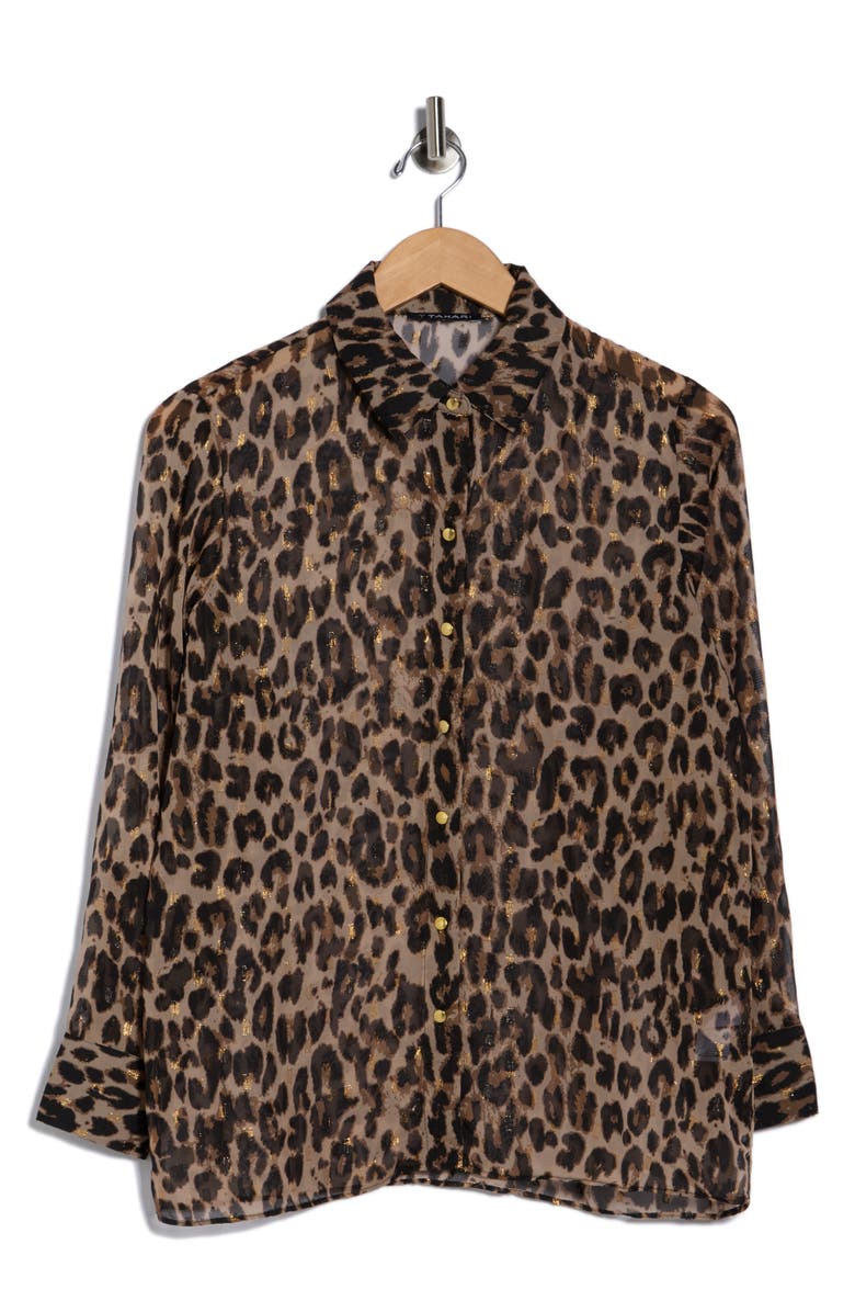 T Tahari Print Button-Up Shirt, Alternate, color, Animal Print Black/ Multi