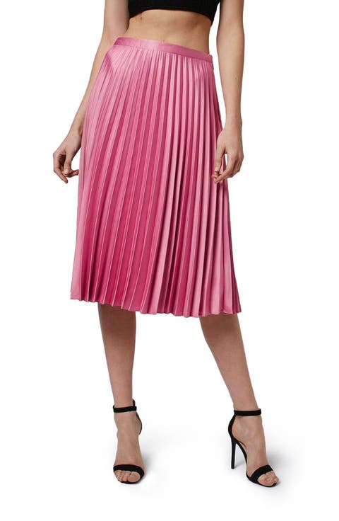 Pleated Satin Midi Skirt