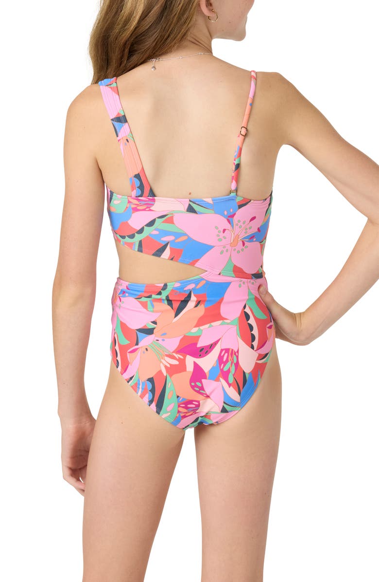 O'Neill Kids' Cabana Asymmetric Floral One-Piece Swimsuit, Alternate, color, Multi Colored
