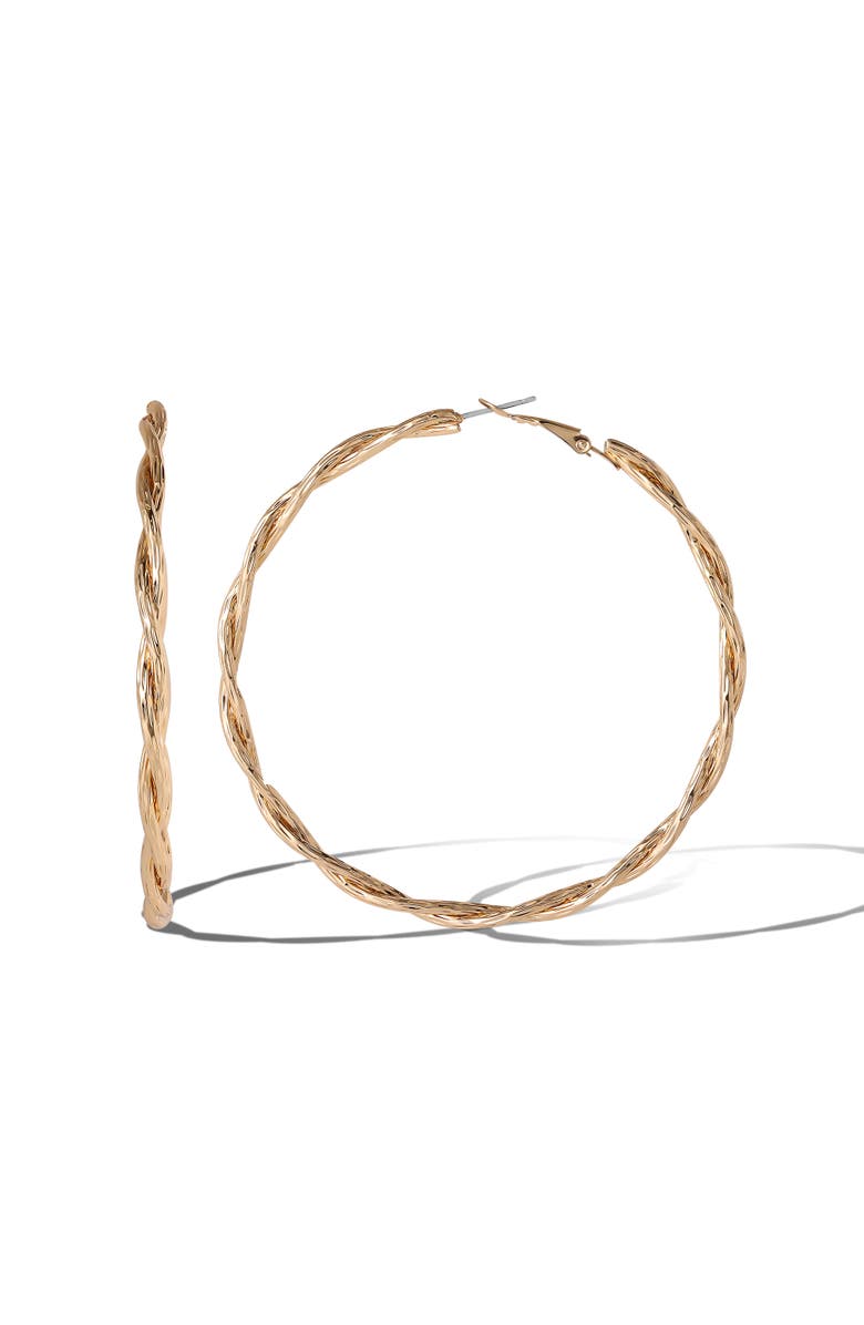 Jessica Simpson Light Gold Twist Hoop Earrings, Alternate, color, Gold