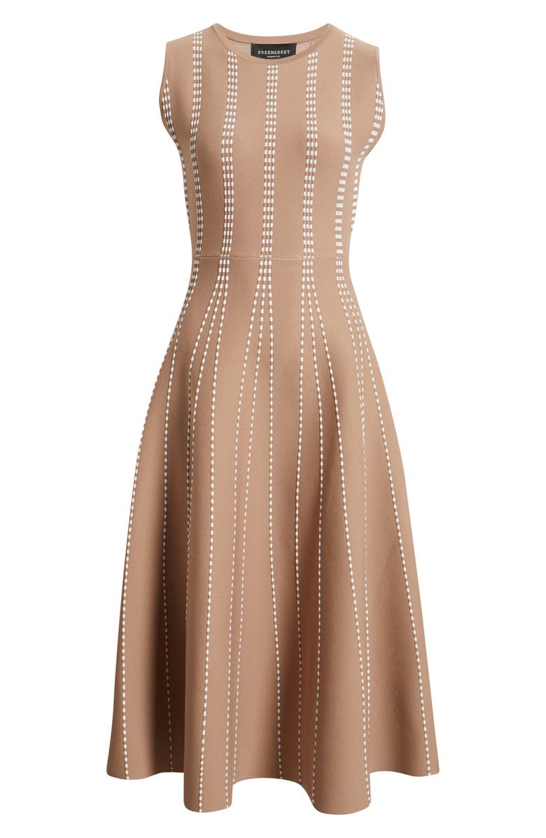 FREEMARKET Contrast Piping Sleeveless Midi Sweater Dress, Alternate, color, Mocha/ White
