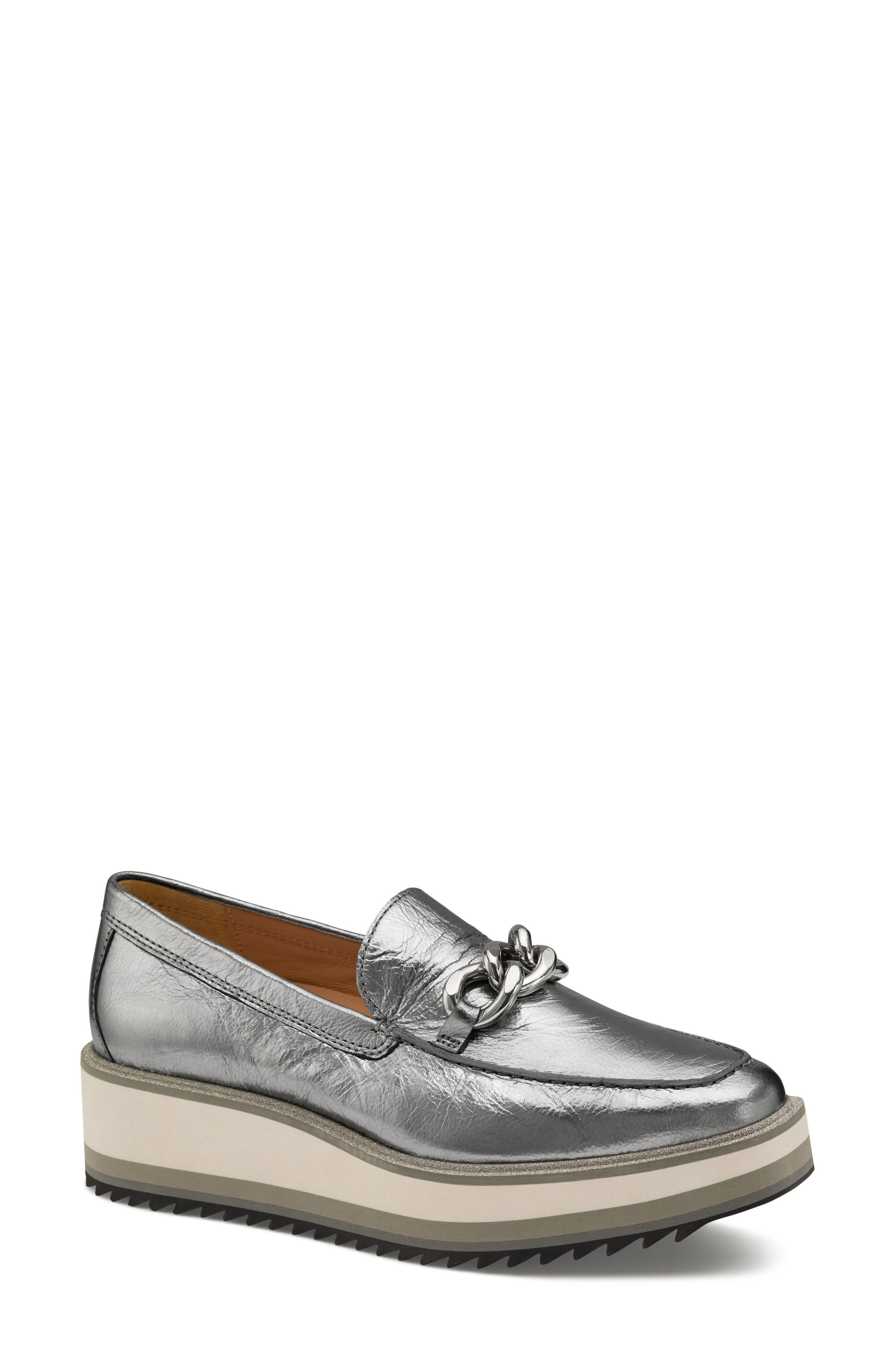 Gracelyn Chain Wedge Loafer, Main, color, SILVER METALLIC SHEEPSKIN