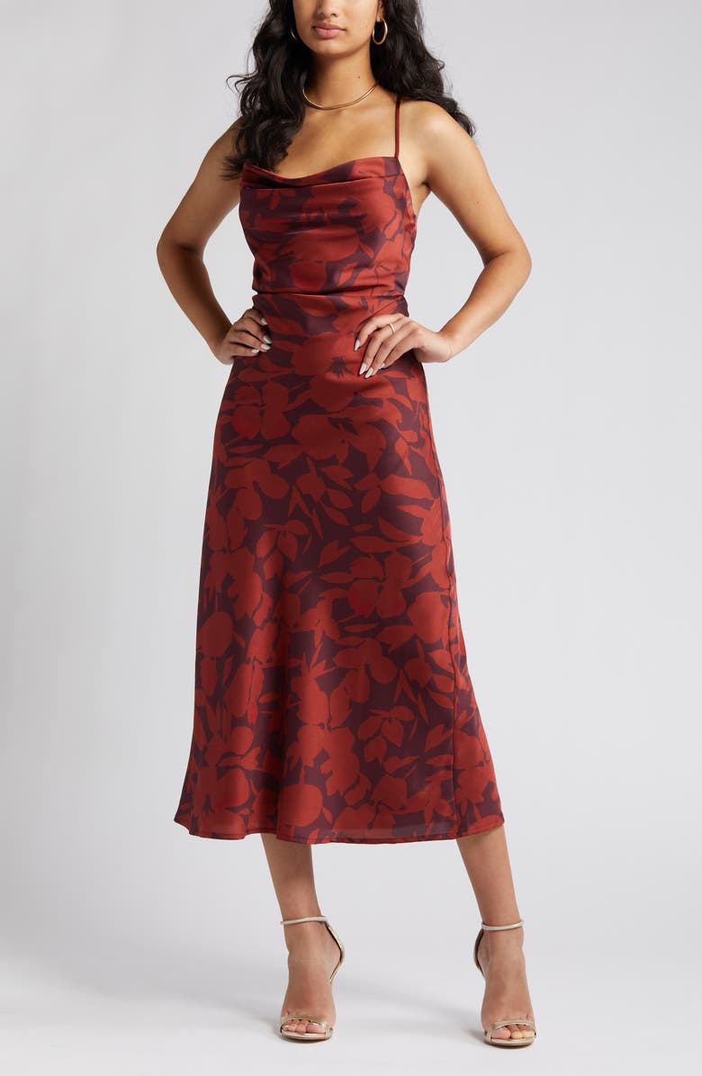 Lost + Wander Amberlust Floral Satin Midi Dress, Alternate, color,