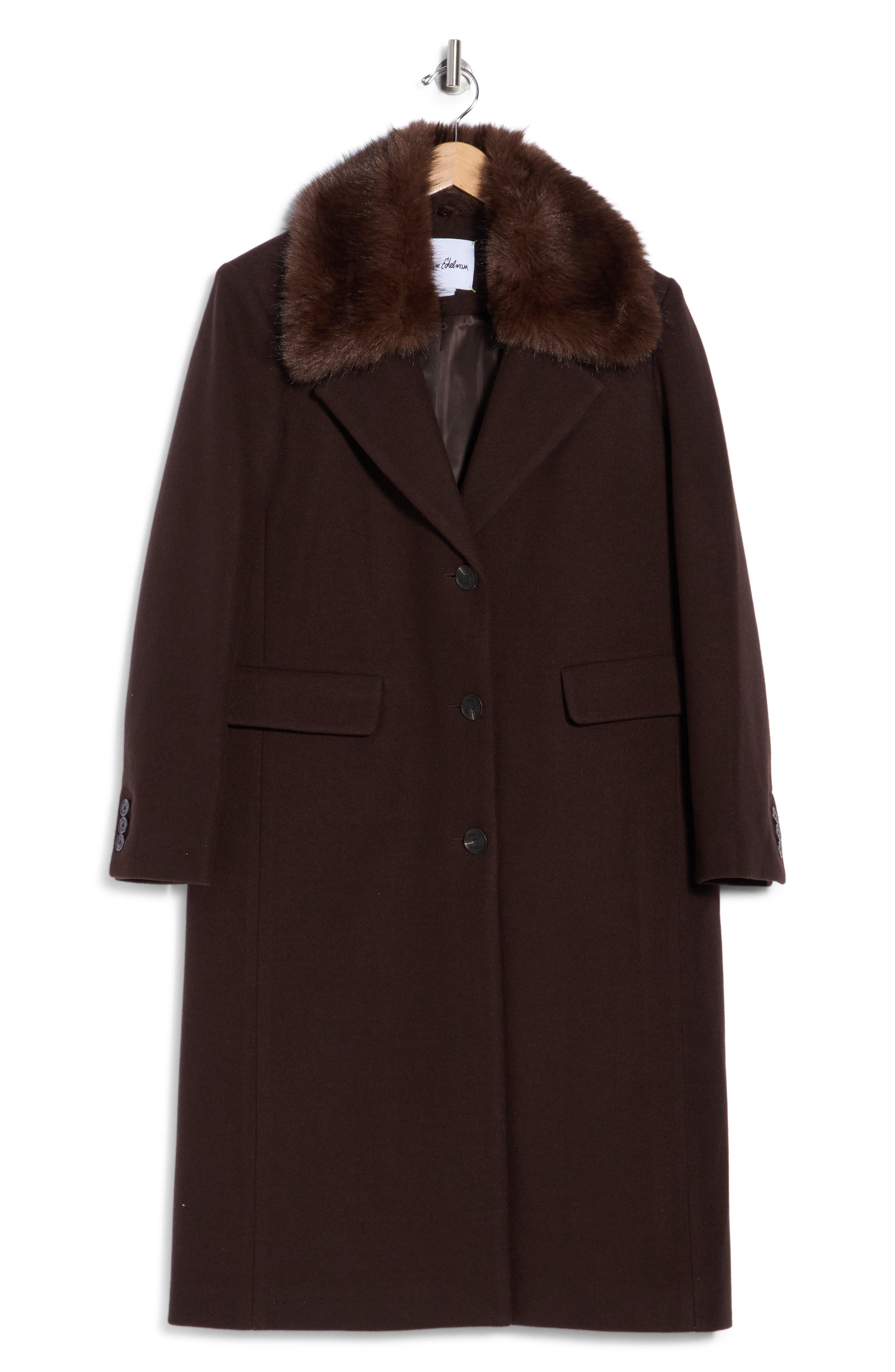 Faux Fur Collar Single Breasted Coat