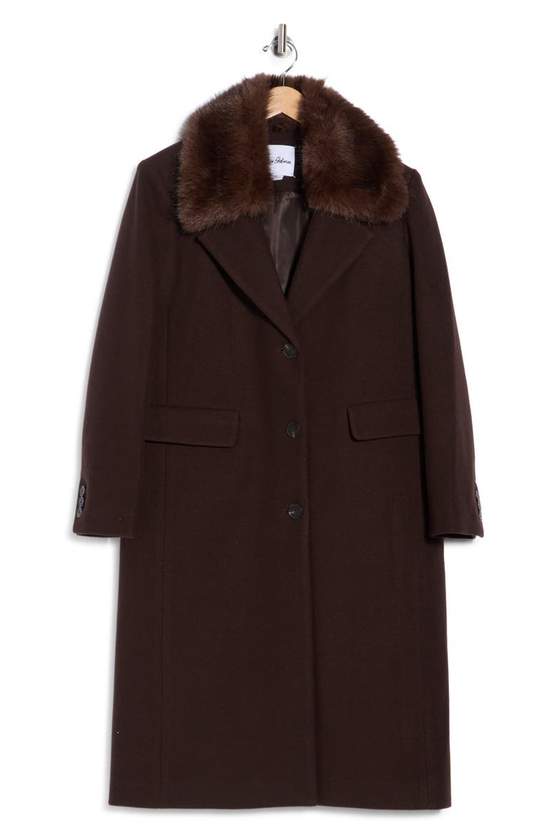 Faux Fur Collar Single Breasted Coat, Main, color, CHOCOLATE