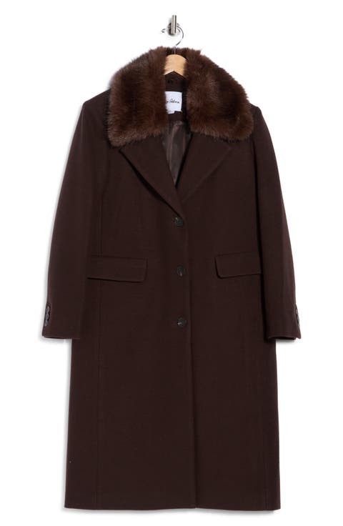 Faux Fur Collar Single Breasted Coat
