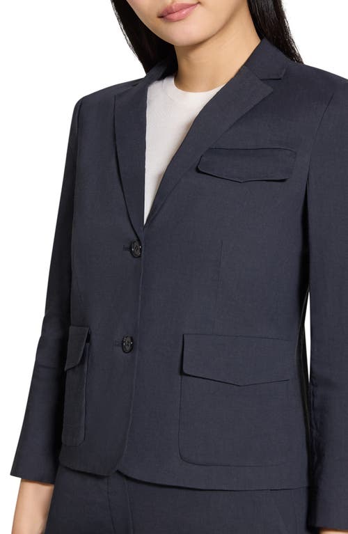 Theory Shrunked Crop Linen Blend Blazer In Concord