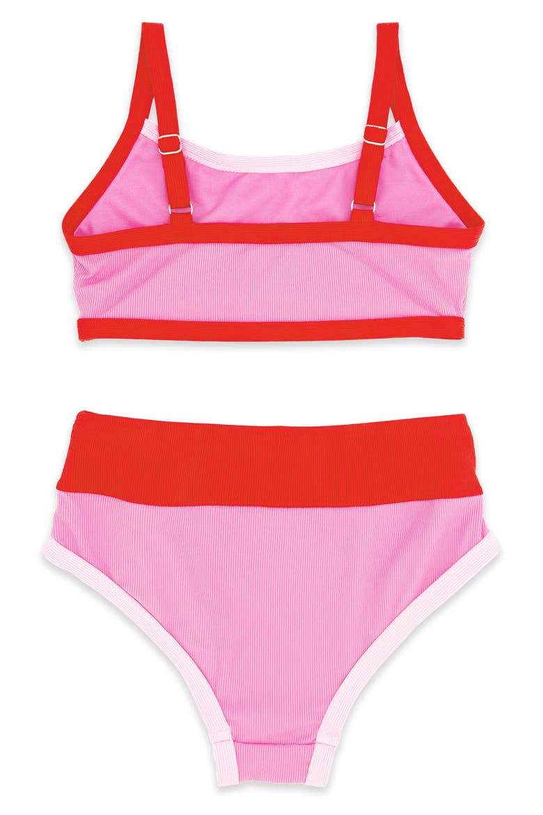 Kids' Retro Ringer UPF 50+ Two-Piece Swimsuit, Alternate, color, PINK SUNSET