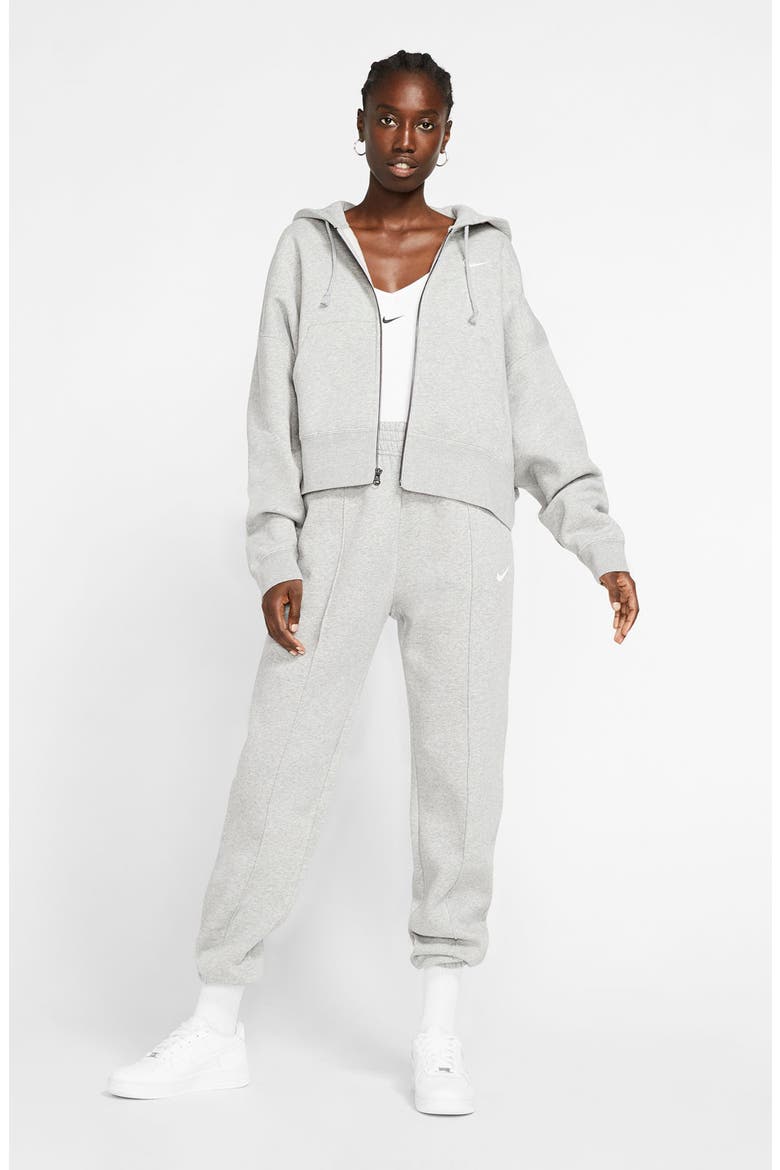 Sportswear Fleece Full Zip Hoodie, Alternate, color, DARK GREY HEATHER/ WHITE