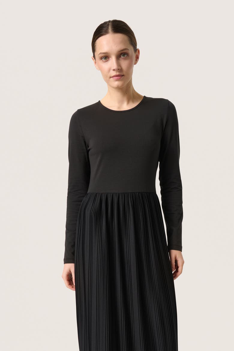 Simone Plisse Long Sleeve Maxi Dress, Alternate, color, Black