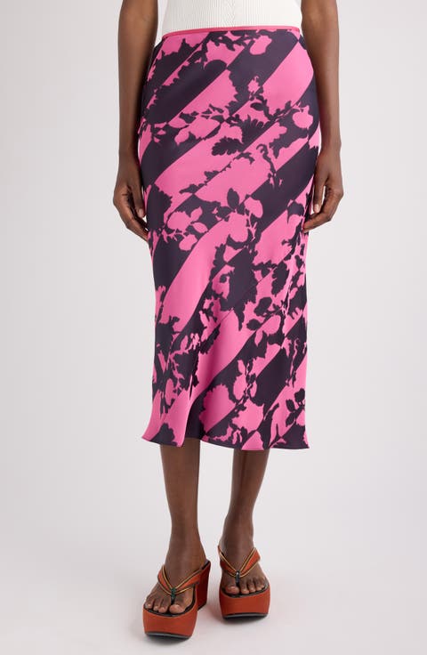 Sati Double Dye Floral Jacquard Satin Midi Skirt
