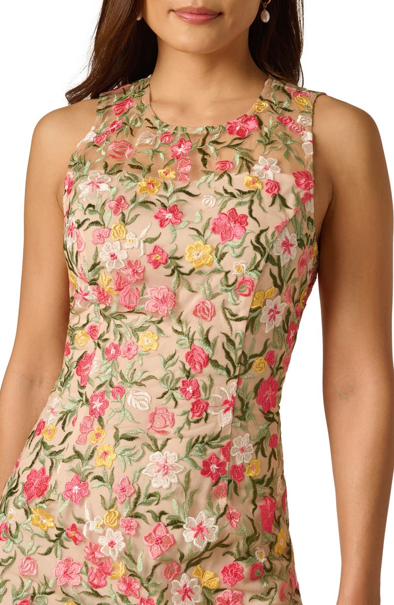Adrianna Papell Floral Embroidered Illusion Sheath Dress, Alternate, color, Coral Multi