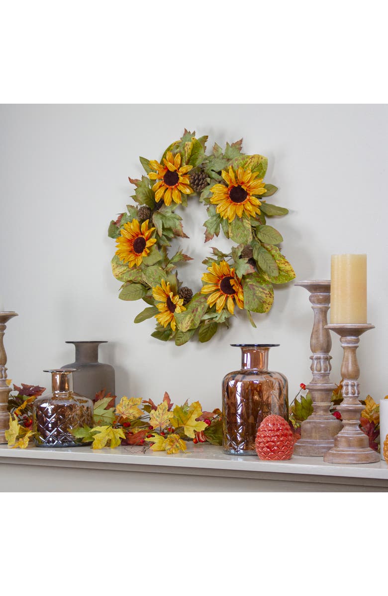 Northlight Yellow Sunflower and Pine Cone Artificial Fall Harvest Wreath - 24 inch, Unlit, Alternate, color, 