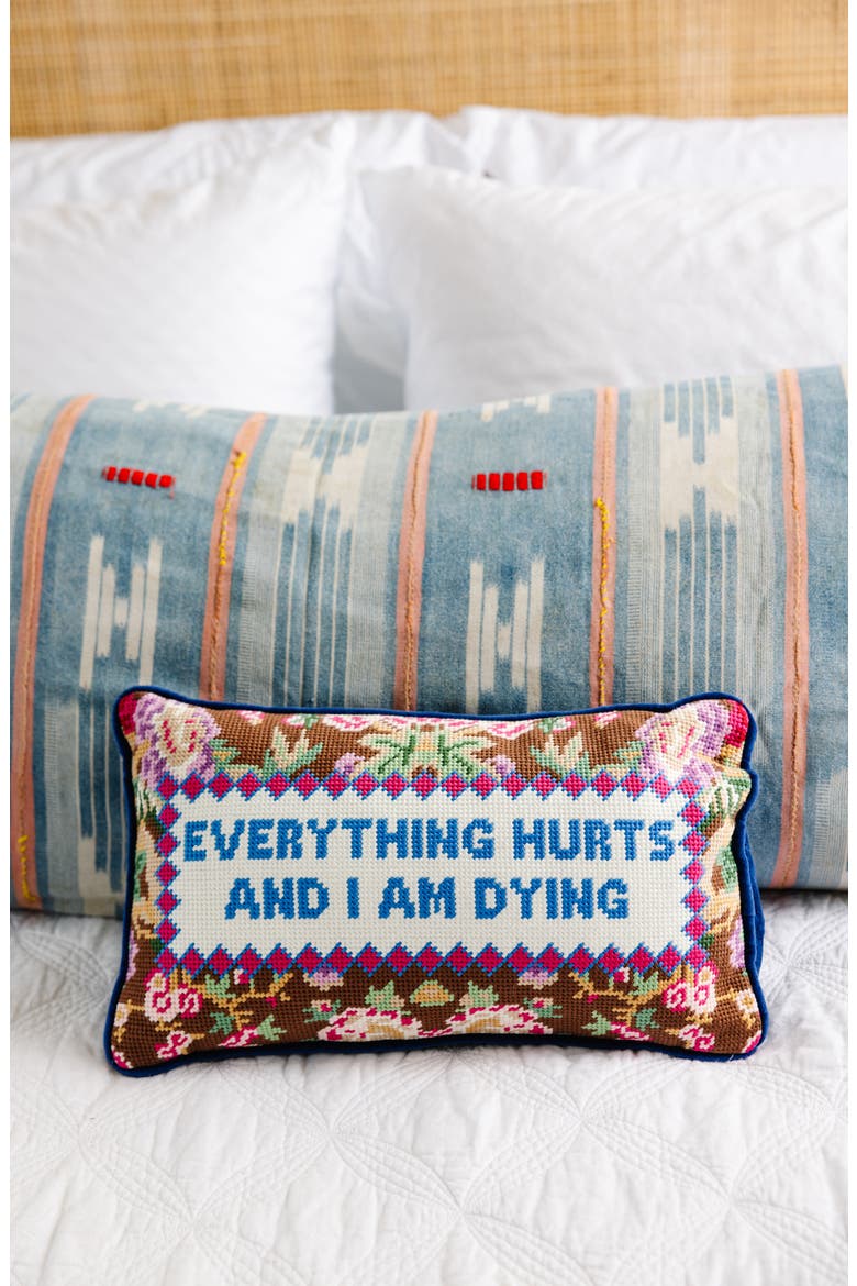 Everything Hurts Needlepoint Pillow, Alternate, color, Blue, Multi