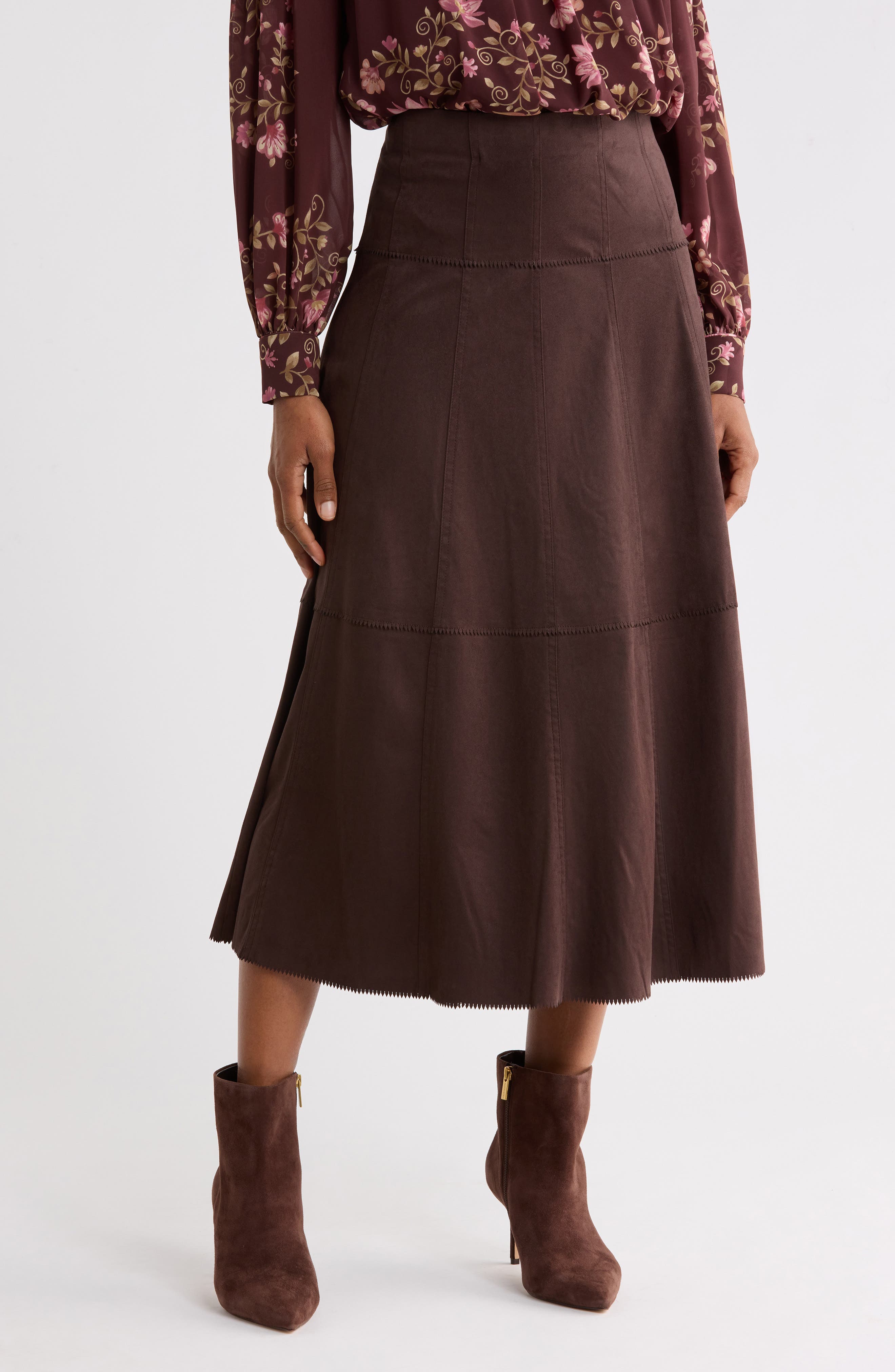 A-Line Faux Suede Midi Skirt
