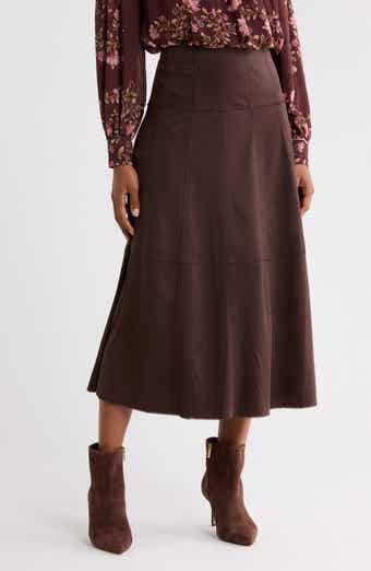 A-Line Faux Suede Midi Skirt