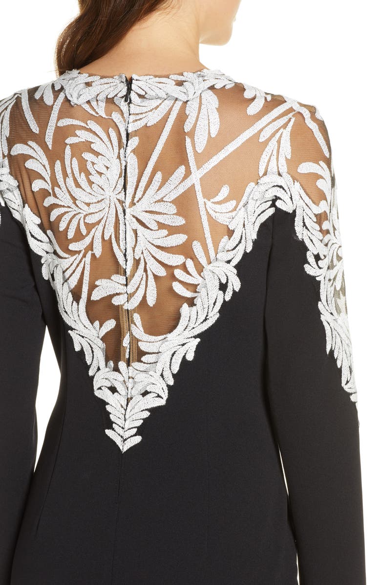 Tadashi Shoji Lace Trim Long Sleeve Cocktail Dress, Alternate, color,