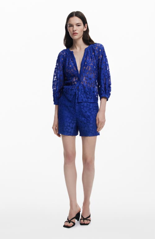 Desigual Floral Lace Shorts In Blue