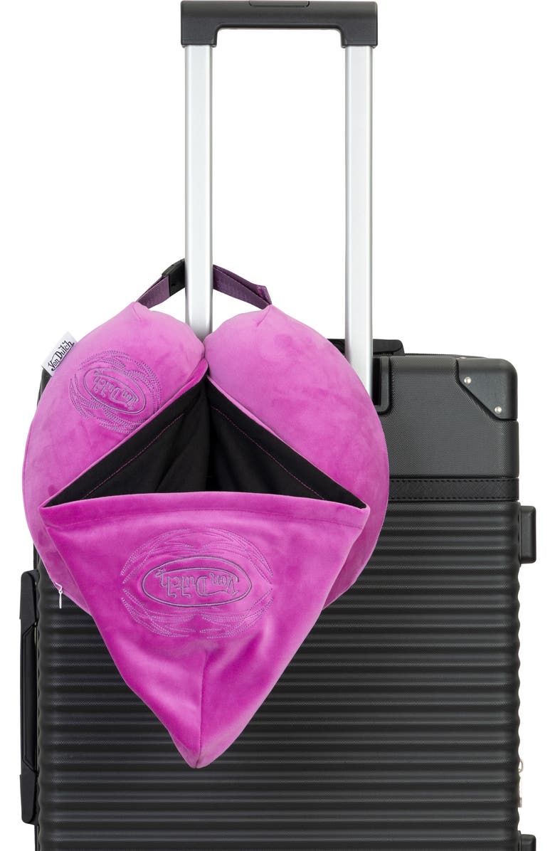 Von Dutch Pinstripe Hooded Memory Foam Travel Neck Pillow, Alternate, color, Purple