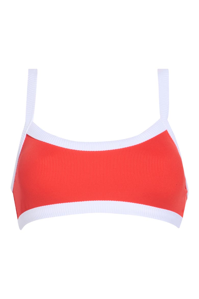 Kelly Ribbed Bikini Top, Alternate, color, POPPY/ WHITE RIB
