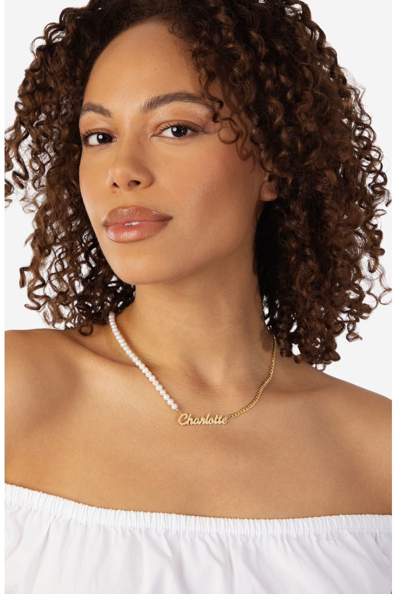 Freshwater Pearl & Chain Link Personalized Name Necklace, Alternate, color, GOLD