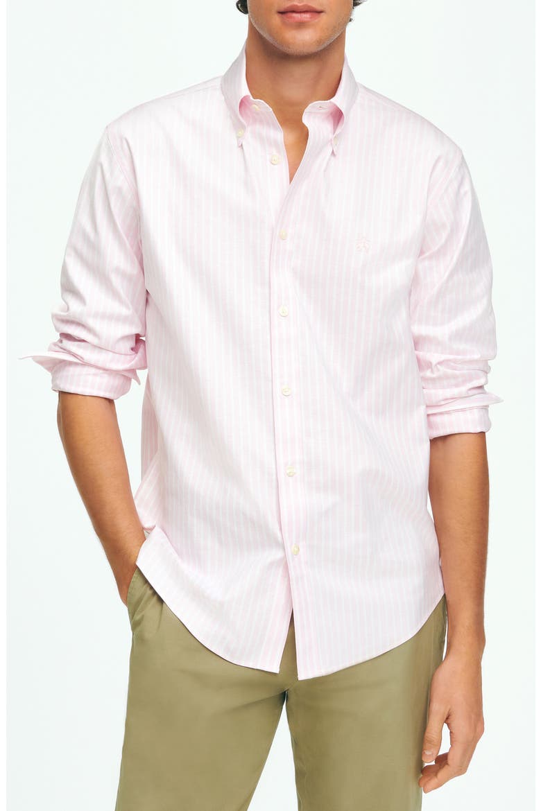 Stripe Non-Iron Button-Down Shirt, Main, color, PINKSTRIPE