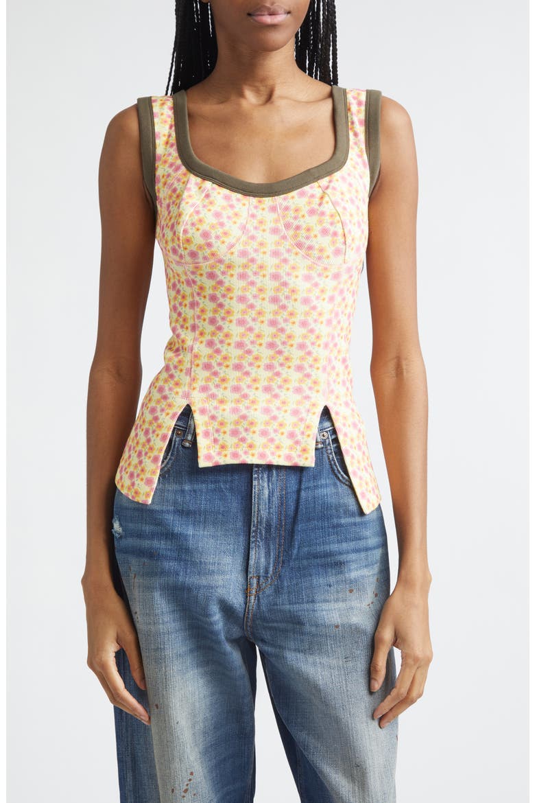 Floral Rib Jersey Corset Top, Main, color, PINK/ CREAM FLOWER