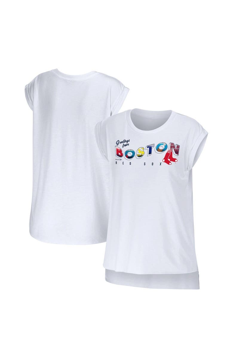 WEAR by Erin Andrews Women's WEAR by Erin Andrews White Boston Red Sox Greetings From T-Shirt, Main, color, White