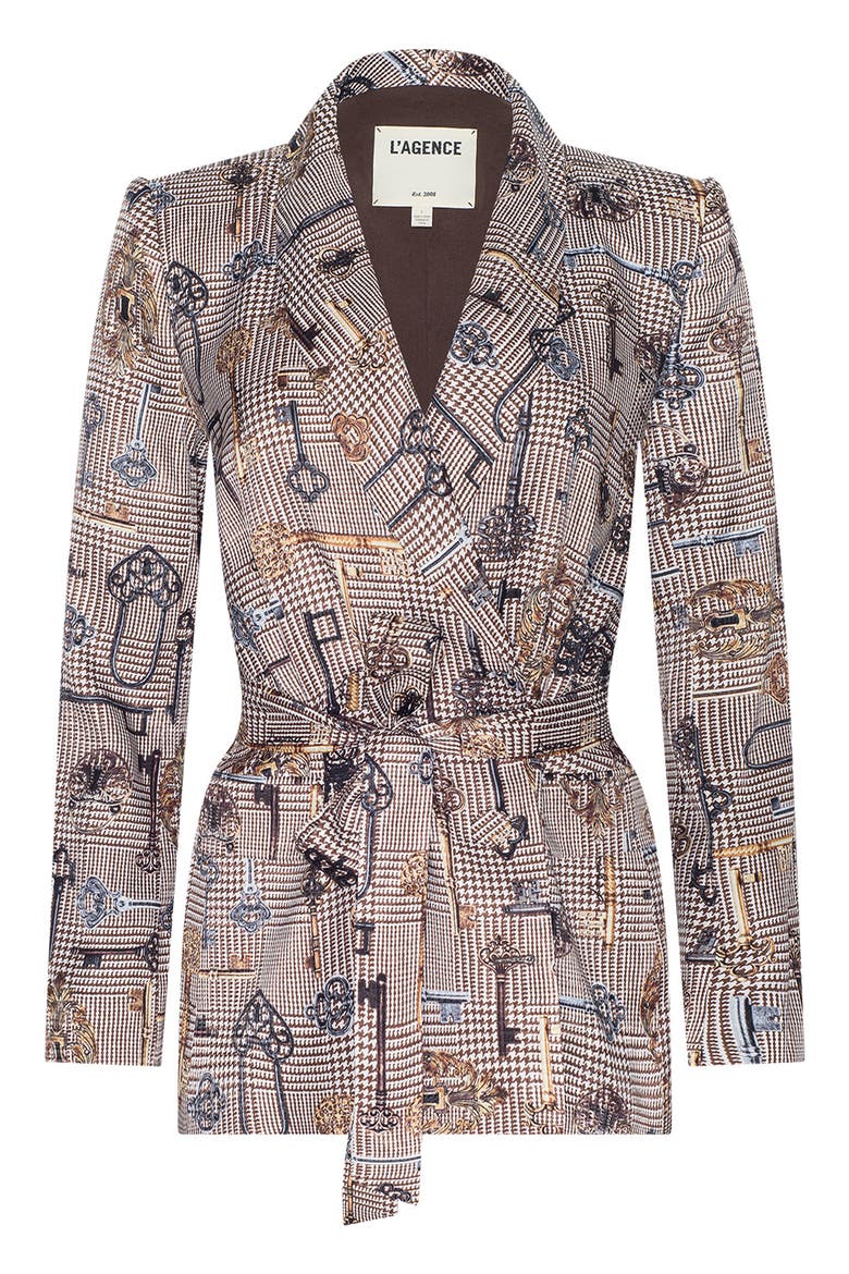 Aven Wrap Blazer, Alternate, color, BROWN MT HOUNDSTOOTH KEY