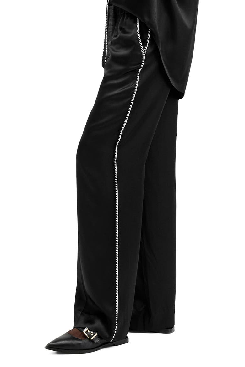 Charli Whipstitch Satin Wide Leg Pants, Alternate, color, BLACK